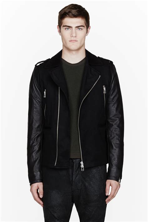 adidas SLVR Wool Leather Jacket in Black & Black 